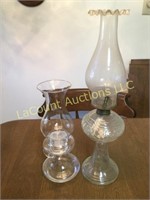 vintage oil lamp & smaller glass candle lamp