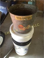 vintage galvanized pail & plastic  gallon pails