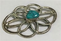 Sterling Silver And Turquoise Broche