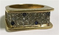 18k Gold, Diamond And Sapphire Ring