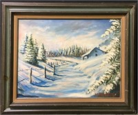 Signed Milanese Oil On Canvas Winter Snow Scene