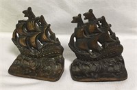 Pair Of Cast Iron Ship Book Ends