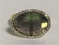 14k Gold Meirat Ring With Large Stone And Diamonds