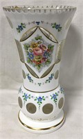 Bohemian Cut To Clear & Hand Painted Vase