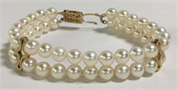 14k Gold And Two Strand Pearl Bracelet