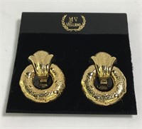 Pair Of M V Vellano Clip Goldtone Earrings