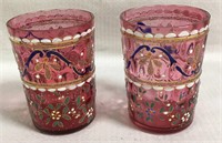 Victorian Cranberry Glass Enamel Decorated Cup