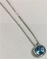14k White Gold Pendant Necklace With Blue Stone