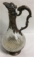 Silver Plate And Swirl Design Glass Pitcher