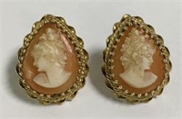 Pair Of 14k Gold Cameo Earrings