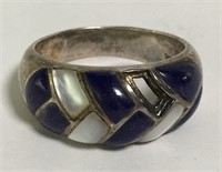 Sterling Silver Ring, Blue Lapis & Mother Of Pearl