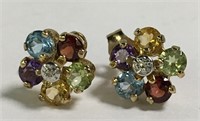 14k Gold Multi Semi Precious Stone Earrings