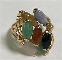 14k Gold And Multi Colored Jade Ring