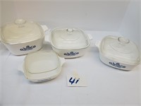 lot of 4 pieces of blue corn Corningware with lids