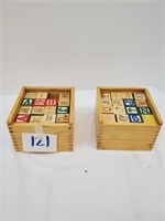 2 wood boxes of children's blocks