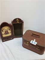 2 wooden boxes and travel case