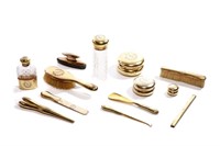 13 PIECE ENGLISH SILVER GILT DRESSER SET, 1,218g