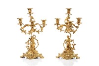 PAIR OF GILT BRONZE FIGURAL CANDELABRAS