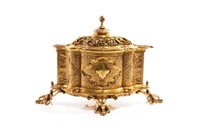 FINELY CAST ANTIQUE GILDED BRASS COVERED CADDY