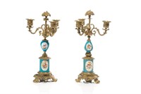 PAIR OF BRONZE CANDELABRA WITH SEVRES STYLE MOUNTS