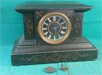 Antique mantel clock with key,  15" x 7" x 10"