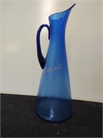 Large blue art glass pitcher