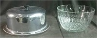 Cake plate with cover & crystal serving bowl
