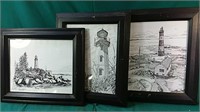 Framed set of 3 Lighthouse prints by