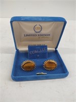 Pair vintage limited edition tiger eye cufflinks