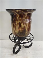 Art glass candle holder with metal base