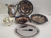 6 PC Vintage unmarked silver plated serveware