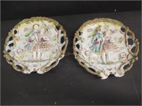 Pair of Vintage Bone China lace 3D plates