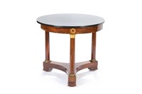FRENCH EMPIRE BLACK MARBLE TOP THREE LEG TABLE