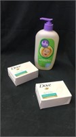 2 dove bar soap with baby basic hair and body