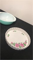 Pyrex turquoise bowl with floral dish