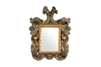 ANTIQUE ITALIAN PAINTED & CARVED GILTWOOD MIRROR