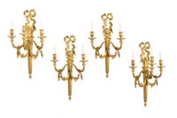FOUR 19TH C FRENCH GILT BRONZE WALL SCONCES