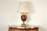 RED MARBLE & GILT BRONZE MOUNTED URN FORM LAMP