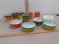 Vintage fire king pineapple cups & bowls