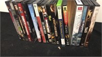 Group of dvds and Xbox games