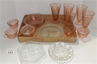 Pink Depression Glassware & Clear Plates