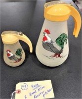 2 HAZEL ATLAS frosted rooster chicken pitchers