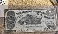 Authentic 1863 Confederate $5 note Louisiana