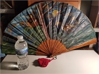 Antique hanging engraved painted hand fan