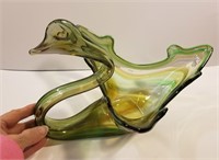 Vintage swirled blown glass green Swan Bowl