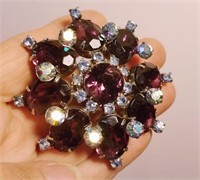 Vintage amethyst rhinestone brooch