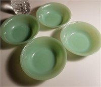 4 vintage Fire King Green jadeite bowls