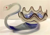 Vintage blown glass swirled swan Bowl