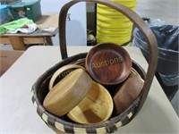 Large intricate basket and wooden bowls
