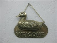 Brass Duck Hanging Welcome Sign - 7.5" Wide